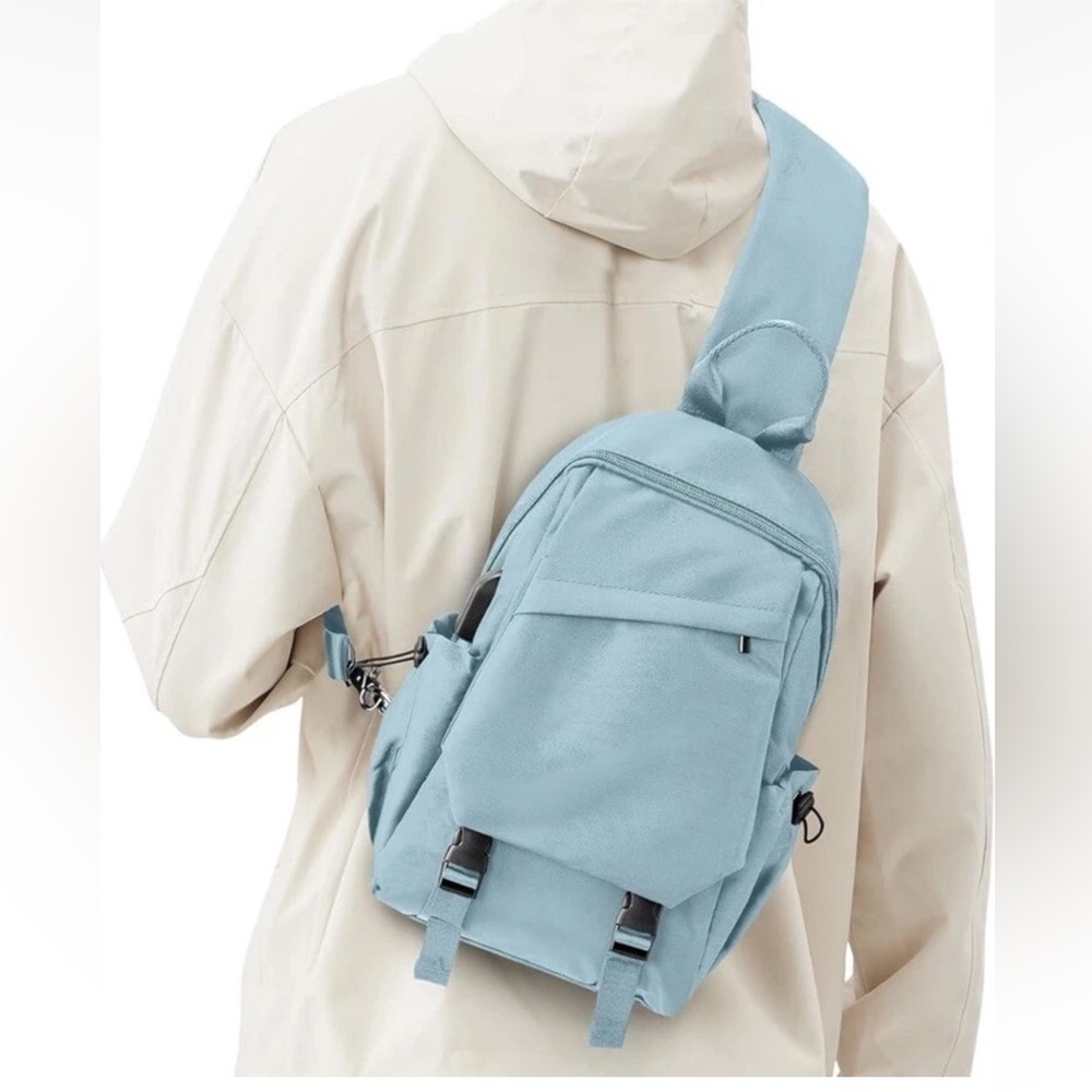 Light Blue Sling Bag for Men Women Charging Adapter Bag